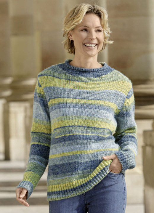 Langarm - Pullover mit Schurwolle Langarm - Pullover mit Schurwolle, in Größe L(44/46) bis XS(32/34), in Farbe BLAU-GELB-MULTICOLOR