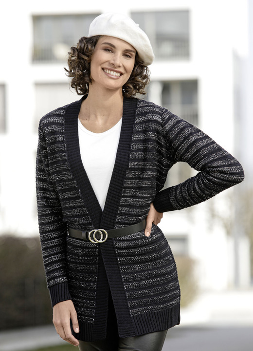 - Long-Strickjacke mit Glitzer, in Größe 038 bis 052, in Farbe MARINE-SILBER