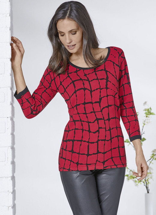 - Pullover mit Alloverdruck, in Größe L(44/46) bis XXL(52/54), in Farbe ROT-SCHWARZ