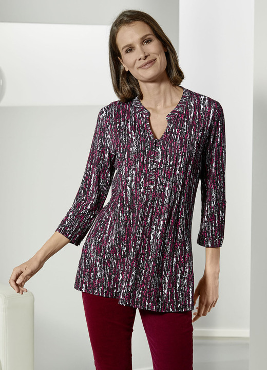 - Shirt-Tunika hübscher Fältelung, in Größe 036 bis 054, in Farbe KORALLE-ROT-BUNT Ansicht 1
