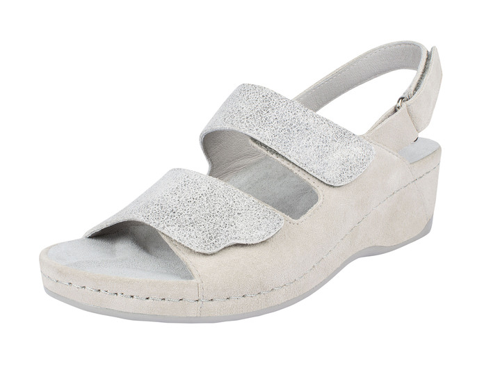- Bequeme Klett-Sandalette aus Velours-Leder, in Größe 036 bis 042, in Farbe CREME