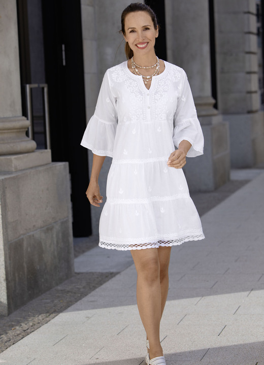 - Kleid, 2-tlg. mit Ton-in-Ton Stickerei, in Größe 034 bis 050, in Farbe WEISS