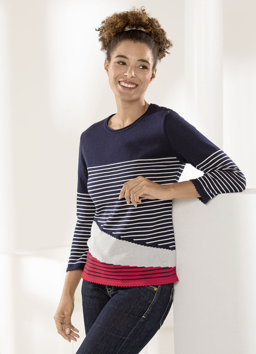 - Pullover mit Intarsien, in Größe 038 bis 054, in Farbe MARINE-WEISS-MULTICOLOR