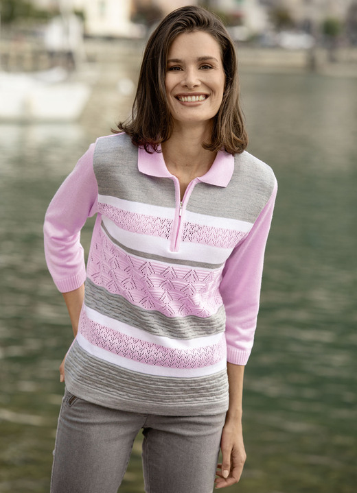 Pullover - Pullover mit dezentem Glanz, in Größe 038 bis 054, in Farbe ROSÉ-GRAU-WEISS Ansicht 1