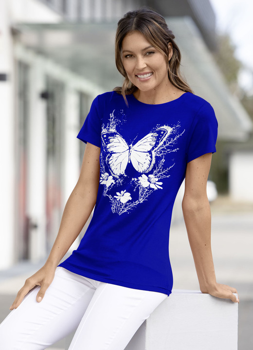Shirts - Shirt mit Schmetterlings-Druck in 3 Farben, in Größe 036 bis 054, in Farbe ROYALBLAU Ansicht 1