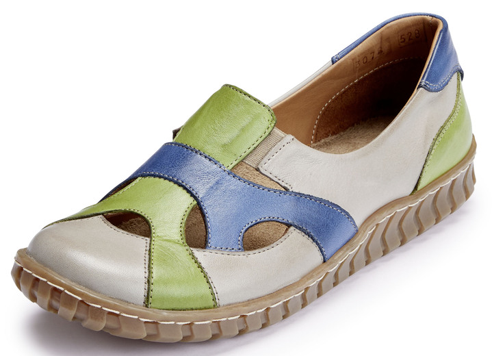 Slipper & Schnürschuhe - Gemini Slipper aus Rind-Nappaleder, in Größe 036 bis 042, in Farbe TAUPE-GRÜN-BLAU Ansicht 1