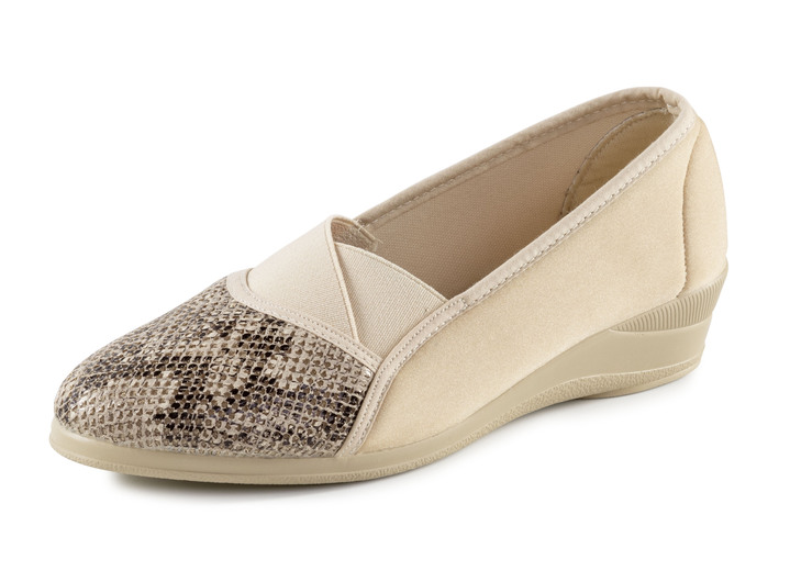 Slipper & Schnürschuhe - Slipper aus elastischem Textilmaterial, in Größe 036 bis 042, in Farbe BEIGE-BRAUN Ansicht 1