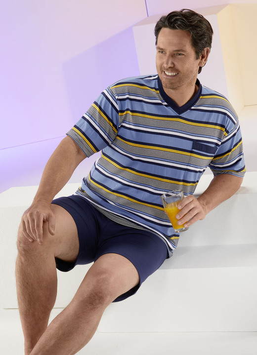 - Pastunette Shorty mit garngefärbtem Ringeldessin, in Größe 046 bis 060, in Farbe MARINE-BLAU-GELB