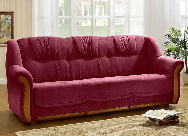 Sessel - Polstermöbel mit angenehmem, hochflorigem Stoffbezug, in Farbe ROT, in Ausführung Dreisitzer mit Bettfunktion Ansicht 1