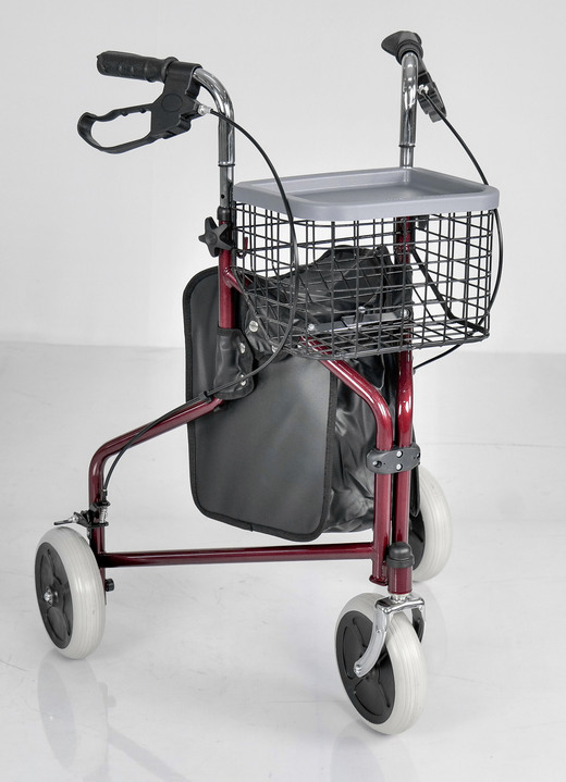 Mobilität - Wohnungs-Rollator mit anatomisch geformten Handgriffen, in Farbe ROT Ansicht 1