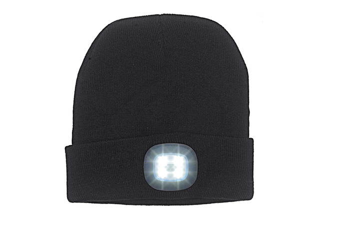 Mützen & Hüte - Modische Mütze mit integrierter, herausnehmbarer LED-Lampe, in Farbe SCHWARZ Ansicht 1