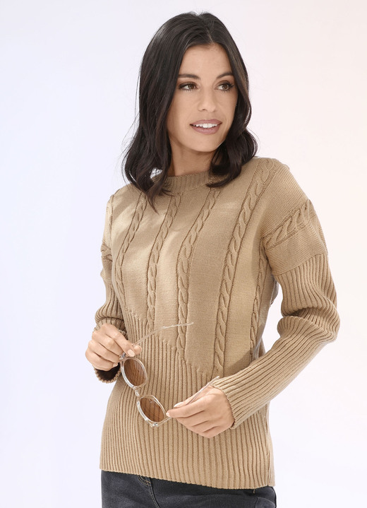 Langarm - Pullover mit diagonalem Rippensaum, in Größe L(44/46) bis XS(32/34), in Farbe CAMEL Ansicht 1
