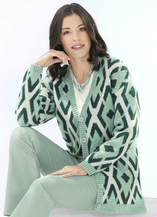 Strickjacken - Strickjacke in sehr flauschiger Qualität, in Größe L(44/46) bis XS(32/34), in Farbe MINT-DUNKELGRÜN-MULTICOLOR