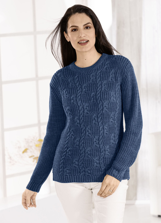 Langarm - Pullover in Strickmix Langarm - Pullover in Strickmix, in Größe 036 bis 052, in Farbe NACHTBLAU