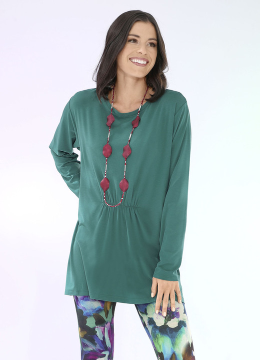 Shirts - Longshirt mit Raffung in 3 Farben, in Größe 034 bis 052, in Farbe GRÜN Ansicht 1