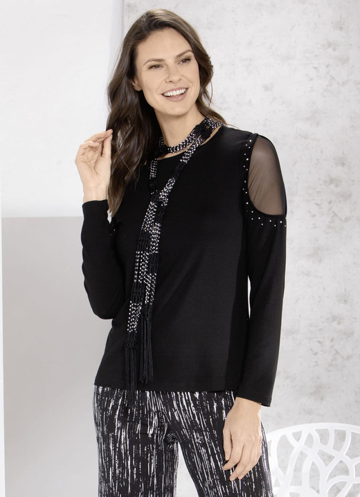 SALE - Shirt-Tunika mit Netz-Einsatz, in Größe 036 bis 052, in Farbe SCHWARZ Ansicht 1
