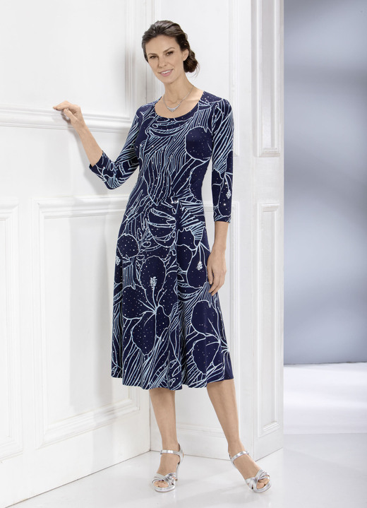 Abendkleider - Kleid in raffinierter Wickeloptik, in Größe 038 bis 054, in Farbe MARINE-BLEU-ECRU