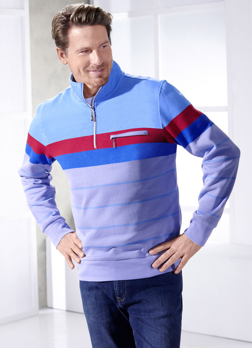 Shirts - Troyer mit Reißverschluss-Brusttasche Shirts - Troyer mit Reißverschluss-Brusttasche, in Größe 046 bis 062, in Farbe BLEU-AQUA-ROT