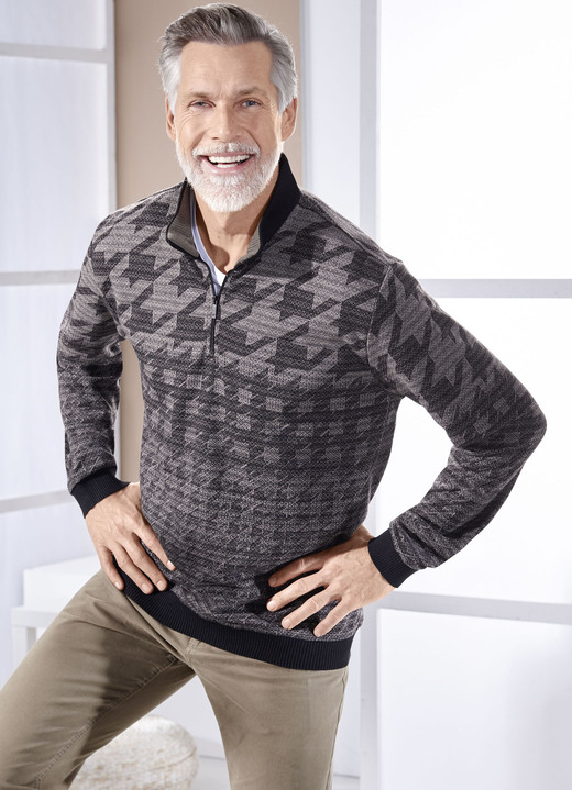 Shirts & Sweatshirts - Troyer mit Strickkragen, in Größe 046 bis 062, in Farbe SCHWARZ-GRAU