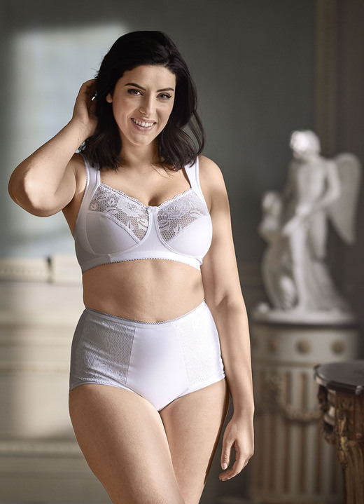 BH mit Spitze - Miss Mary BH mit elastischen Spitzeneinsätzen, in Größe 080 bis 120, in Cup F, in Farbe WEISS Ansicht 1