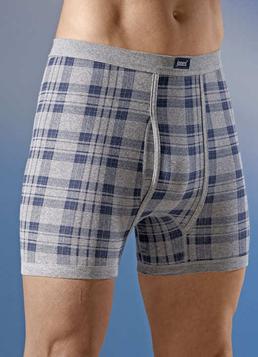 Slips & Unterhosen - Viererpack Unterhosen aus Feinripp, allover dessiniert, in Größe 005 bis 012, in Farbe 2X GRAU MELIERT-MARINE, 2X GRAU MELIERT-RUBIN