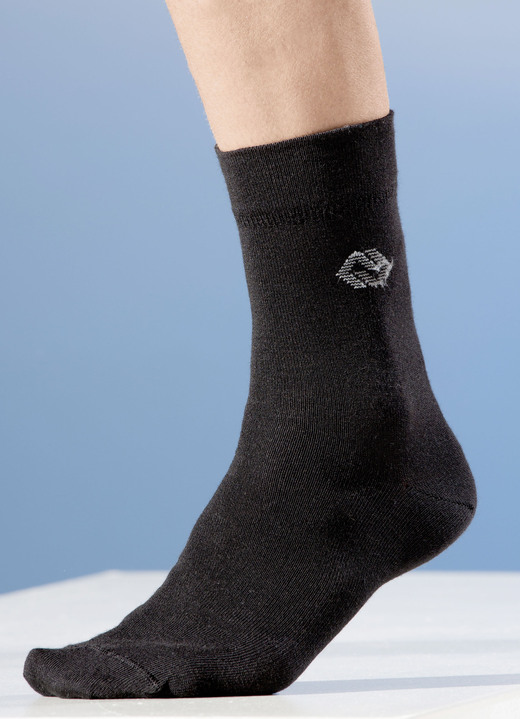 Winter- & Funktionswäsche - Fünferpack Socken, Schaft und Bund extra weit, mit Wolle, in Größe 001 (Schuhgrösse 39-42) bis 003 (Schuhgröße 47-50), in Farbe 3X SCHWARZ, 2X ANTHRAZIT Ansicht 1
