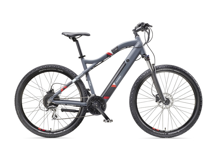 Elektromobilität - Mountain-E-Bike mit leistungsstarkem 250-Watt-Hinterradmotor, in Farbe GRAU Ansicht 1