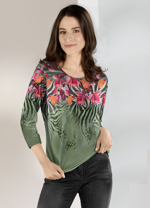 3/4-Arm - Pullover in Feinstrick 3/4-Arm - Pullover in Feinstrick, in Größe 036 bis 052, in Farbe OLIV-MULTICOLOR