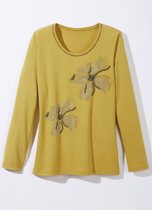 Shirts mit Strass - Shirt mit Flatlock-Naht in 2 Farben, in Größe 036 bis 052, in Farbe MESSING Ansicht 1