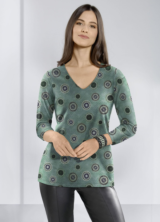 Shirts - Shirt mit 3/4-langen Ärmeln, in Größe 036 bis 042, in Farbe GRÜN-SCHWARZ
