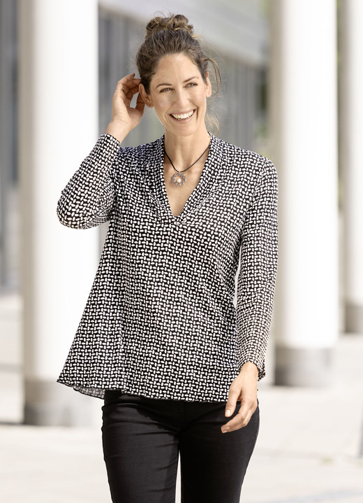 Shirts - Shirt in leicht ausgestellter Form in 2 Farben, in Größe 036 bis 046, in Farbe SCHWARZ-ECRU Ansicht 1