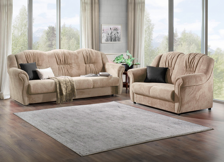 Sessel - Frei im Raum aufstellbare Polstermöbel mit Federkern, in Farbe BEIGE, in Ausführung Dreisitzer mit Bettfunktion Ansicht 1