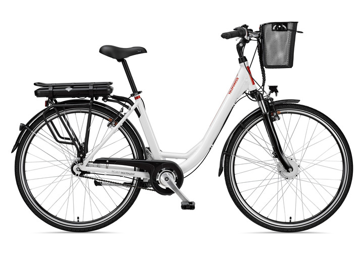 Elektromobilität - City-E-Bike mit Komfort-Ausstattung von Telefunken, in Farbe WEISS Ansicht 1