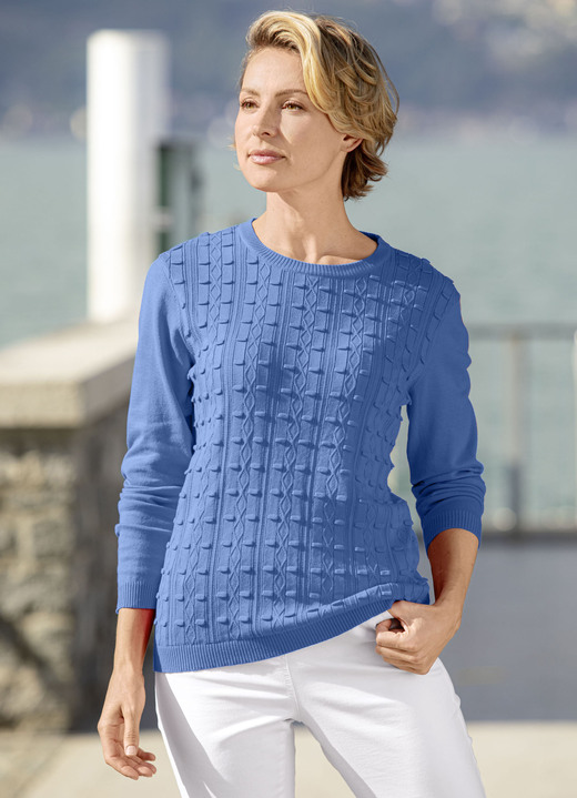Langarm - Pullover mit streckendem Strukturmuster Langarm - Pullover mit streckendem Strukturmuster, in Größe 036 bis 052, in Farbe JEANSBLAU