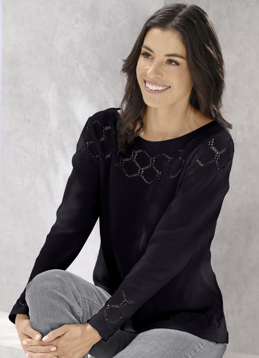 Pullover & Strickmode - Pullover mit nachhaltig recycelter Baumwolle Pullover & Strickmode - Pullover mit nachhaltig recycelter Baumwolle, in Größe 036 bis 052, in Farbe SCHWARZ
