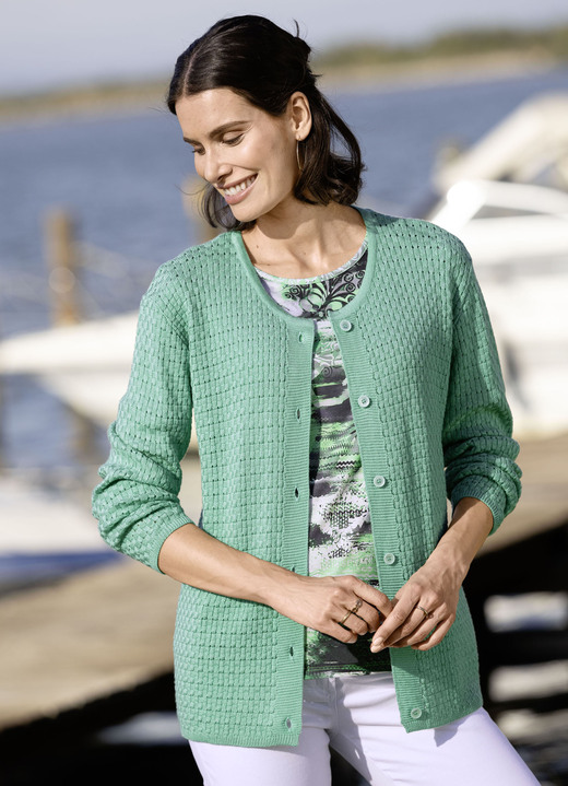 Strickjacken - Strickjacke mit Alloverstruktur, in Größe 038 bis 054, in Farbe JADEGRÜN Ansicht 1