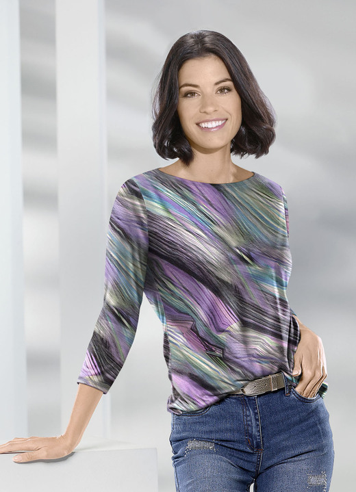 Pullover - Pullover in Feinstrick Pullover - Pullover in Feinstrick, in Größe 038 bis 054, in Farbe LILA-SCHWARZ-MULTICOLOR