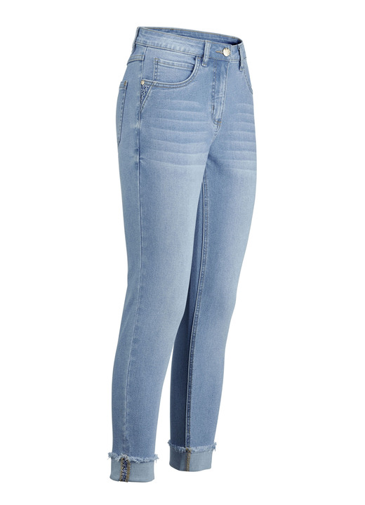 Hosen mit Knopf- und Reißverschluss - Jeans mit funkelndem Glitzersteinchenbesatz Hosen mit Knopf- und Reißverschluss - Jeans mit funkelndem Glitzersteinchenbesatz, in Größe 017 bis 050, in Farbe HELLBLAU