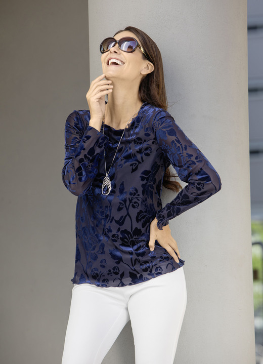 Blusen & Tuniken - Shirt-Tunika mit Volant-Besatz Blusen & Tuniken - Shirt-Tunika mit Volant-Besatz, in Größe 036 bis 052, in Farbe MARINE