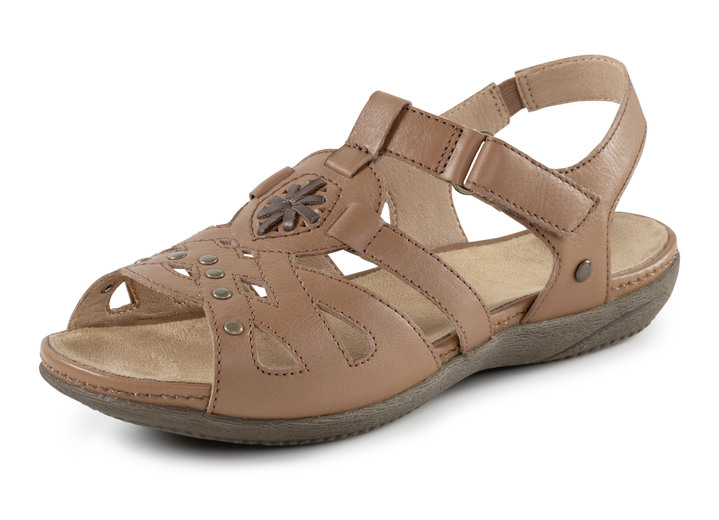 Sandaletten & Pantoletten - ELENA EDEN Sandale mit Ziernieten und Lederdurchzügen, in Größe 036 bis 042, in Farbe COGNAC Ansicht 1