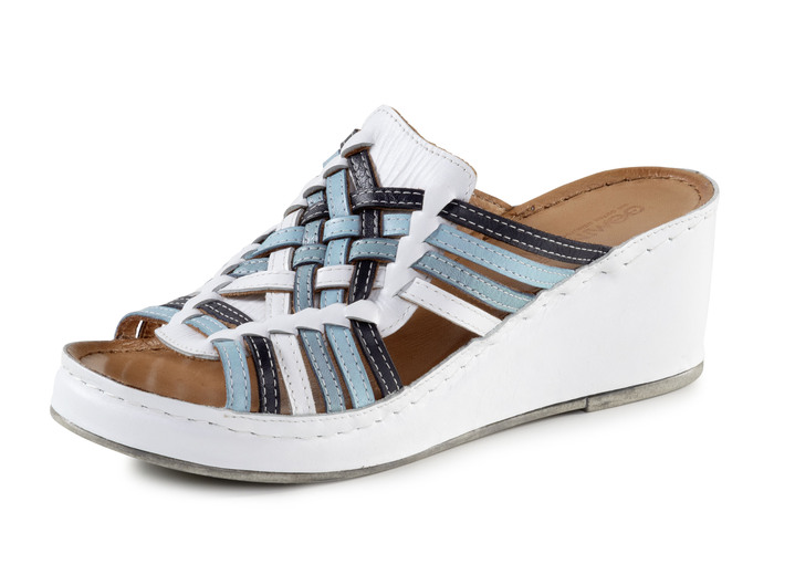 - Gemini Pantolette mit raffinerten Flechtriemchen, in Größe 036 bis 042, in Farbe WEISS-BLAU Ansicht 1