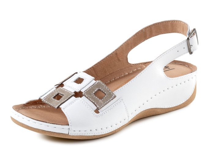 Sandaletten & Pantoletten - Sandale aus Rind-Nappaleder mit verstellbarem Fersenriemchen, in Größe 036 bis 041, in Farbe WEISS-BRONZE Ansicht 1