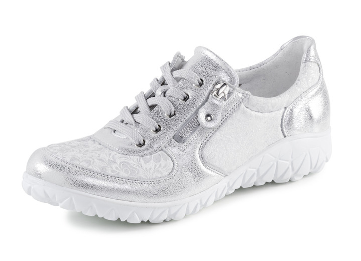 - Waldläufer Schnürschuh mit floral bedrucktem Elastikmaterial, in Größe 4 bis 8 1/2, in Farbe SILBER-WEISS Ansicht 1