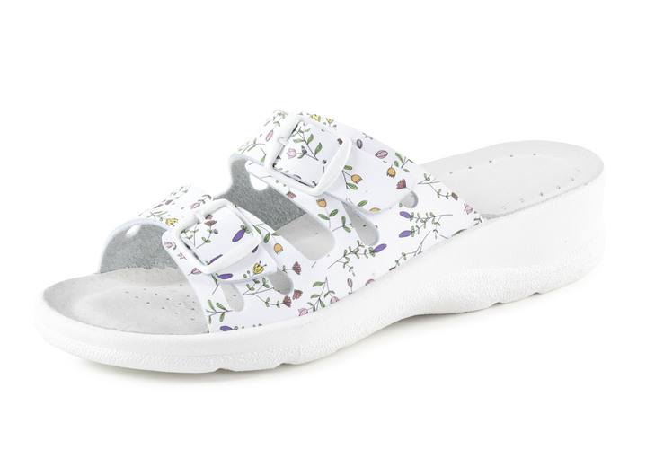 Sandaletten & Pantoletten - Pantolette mit floralem Druck, in Größe 036 bis 041, in Farbe WEISS-BUNT Ansicht 1