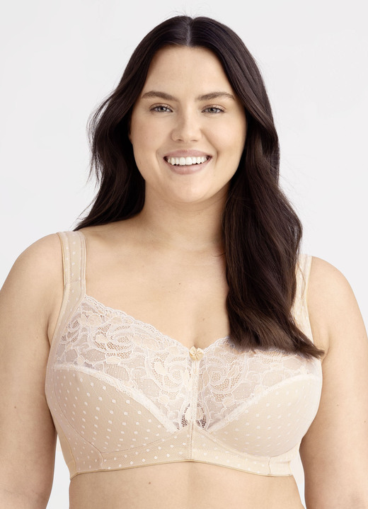 BH ohne Formbügel - Miss Mary BH mit Elastikspitze, in Größe 075 bis 105, in Cup C, in Farbe BEIGE Ansicht 1