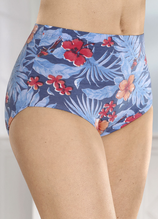 Wäsche - Laurina Viererpack Slips mit Floraldessin, in Größe 038 bis 056, in Farbe JEANSBLAU-BUNT Ansicht 1