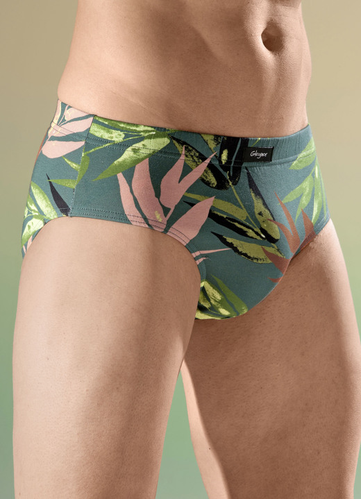 Herren - Dreierpack Slips mit Dehnbund, in Größe 004 bis 009, in Farbe 2X GRÜN-BUNT, 1X UNI GRÜN