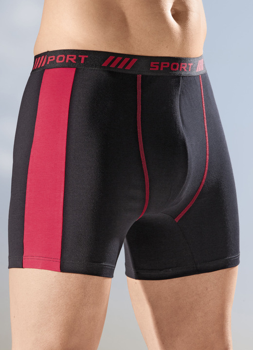 - Viererpack Pants mit Elastikbund, in Größe 004 bis 011, in Farbe 2X SCHWARZ-ROT, 2X UNI SCHWARZ