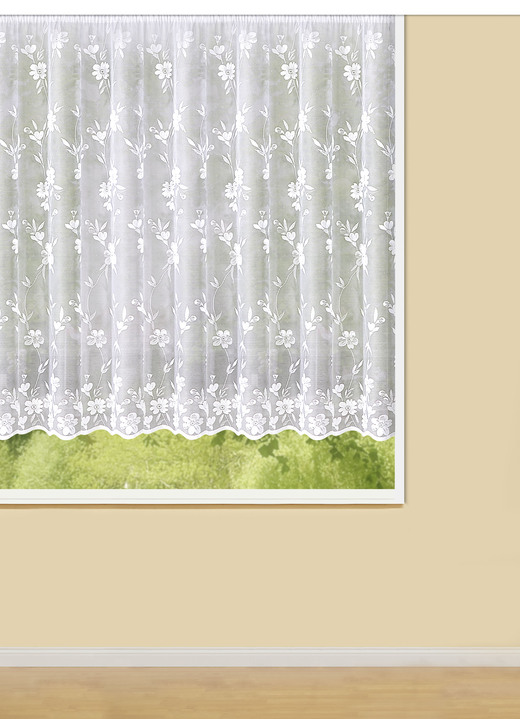 Modern - Blumenfenster-Store Blumenranke mit Universalschienenband, in Größe 140 (H125xB300 cm) bis 179 (H175xB450 cm), in Farbe WEISS Ansicht 1