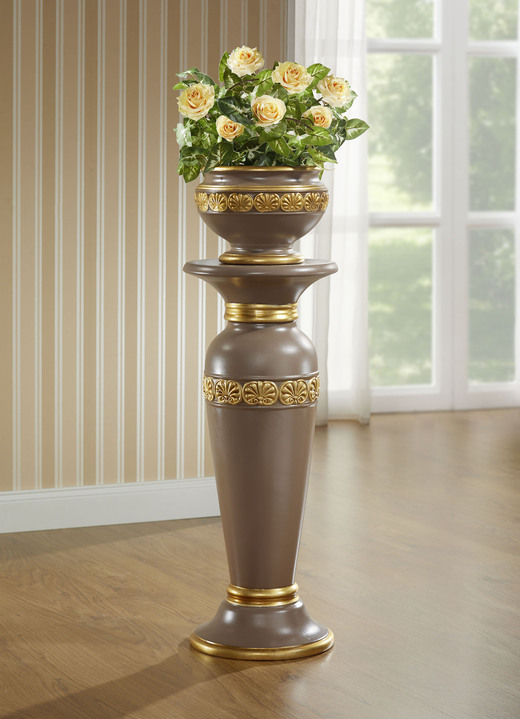 Wohnen - Säule mit Übertopf aus italienischer Keramik, in Farbe BRAUN-GOLD Ansicht 1